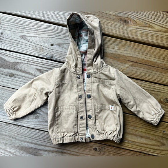 Infant Baby 9M Carter's Tan Hooded Snap Closure Coat - Picture 1 of 5
